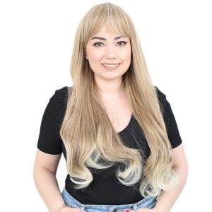 Kahküllü Uzun Dalgalı Fiber Sentetik Peruk - Karamel - Platin Röfleli